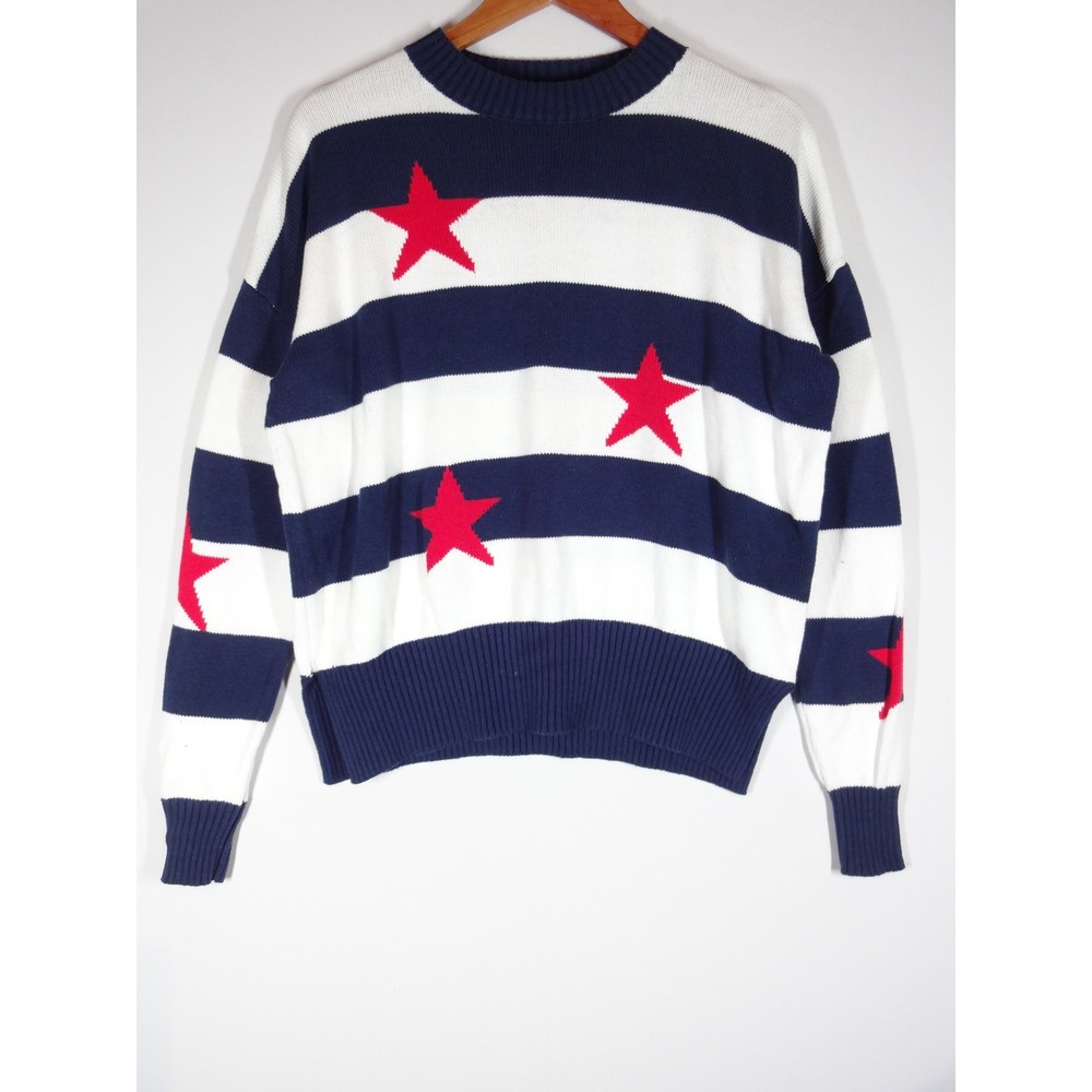 Beach Riot Callie Sweater Womens XL Navy Blue White Red Star Stripe Americana